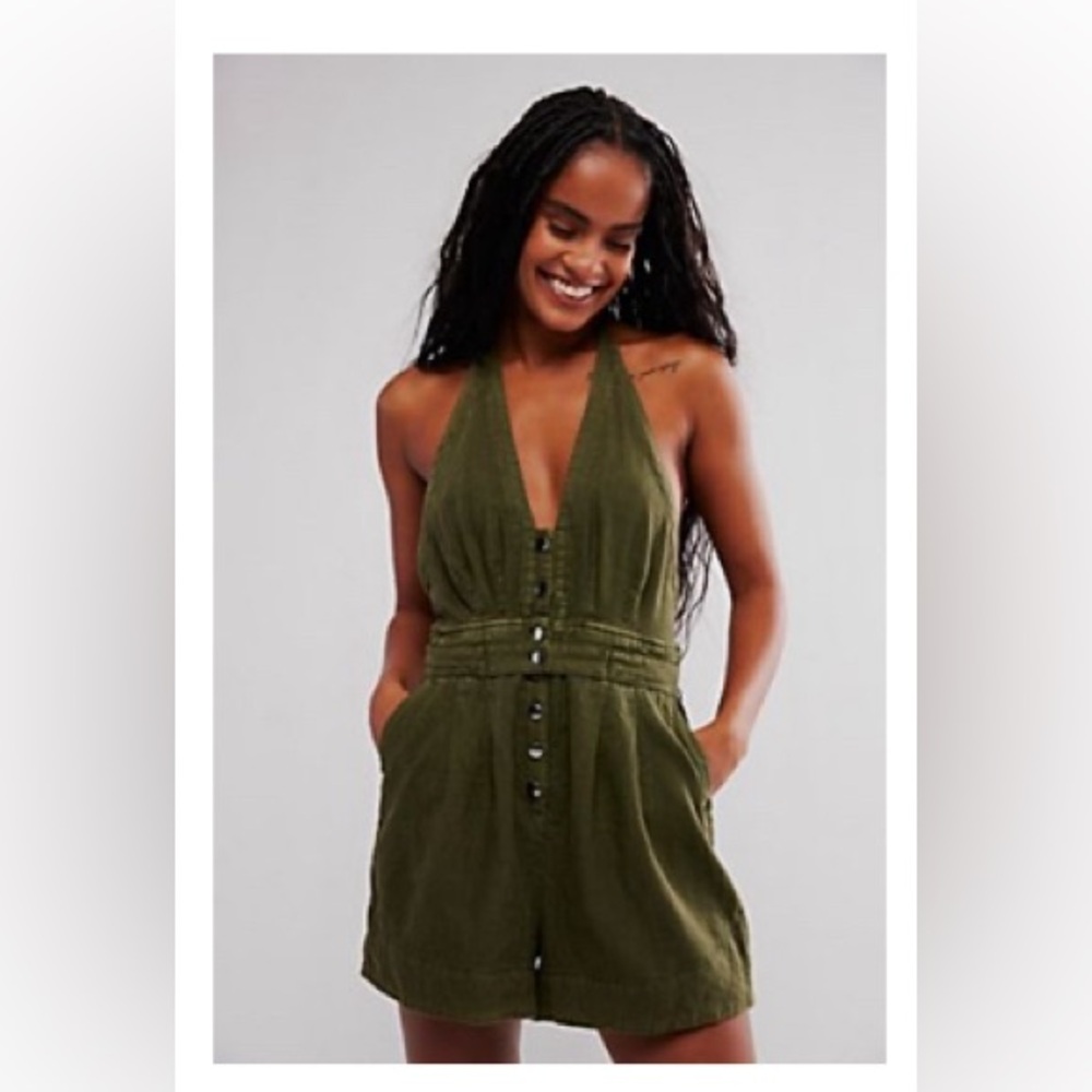 Free People City’s Edge Romper Dried Basil NWT
